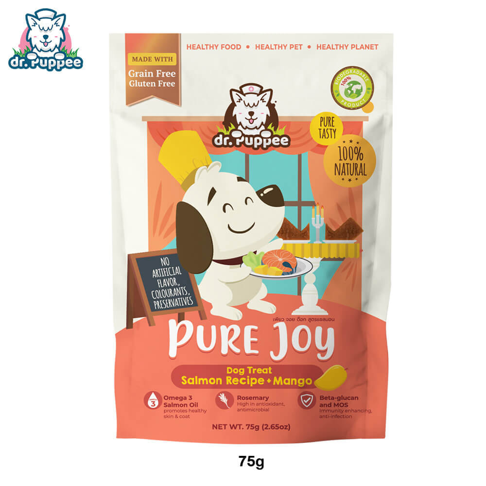 ขนมสุนัขเพื่อสุขภาพ PURE JOY DOG SALMON MANGO สูตรแซลมอน+มะม่วง (GRAIN-FREE) (75G)